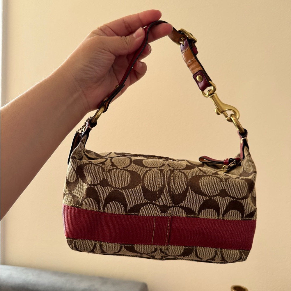 Coach Monogram Brown and Red Mini Bag